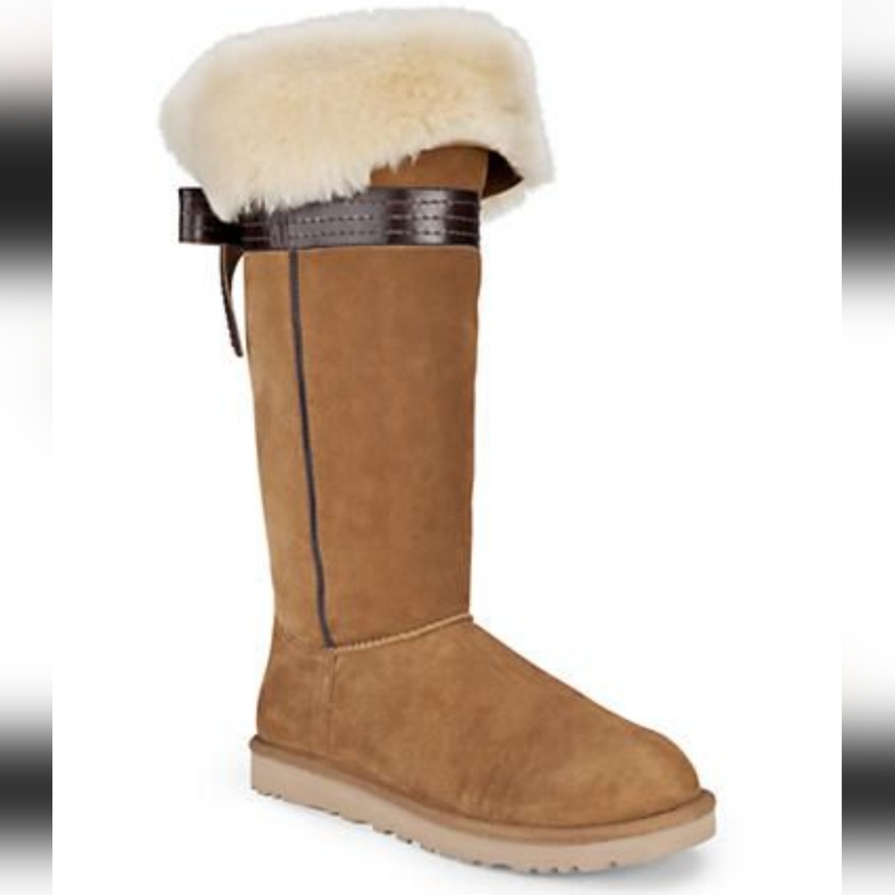 UGG Tall Chestnut Suede Boot with Shearling Cuff